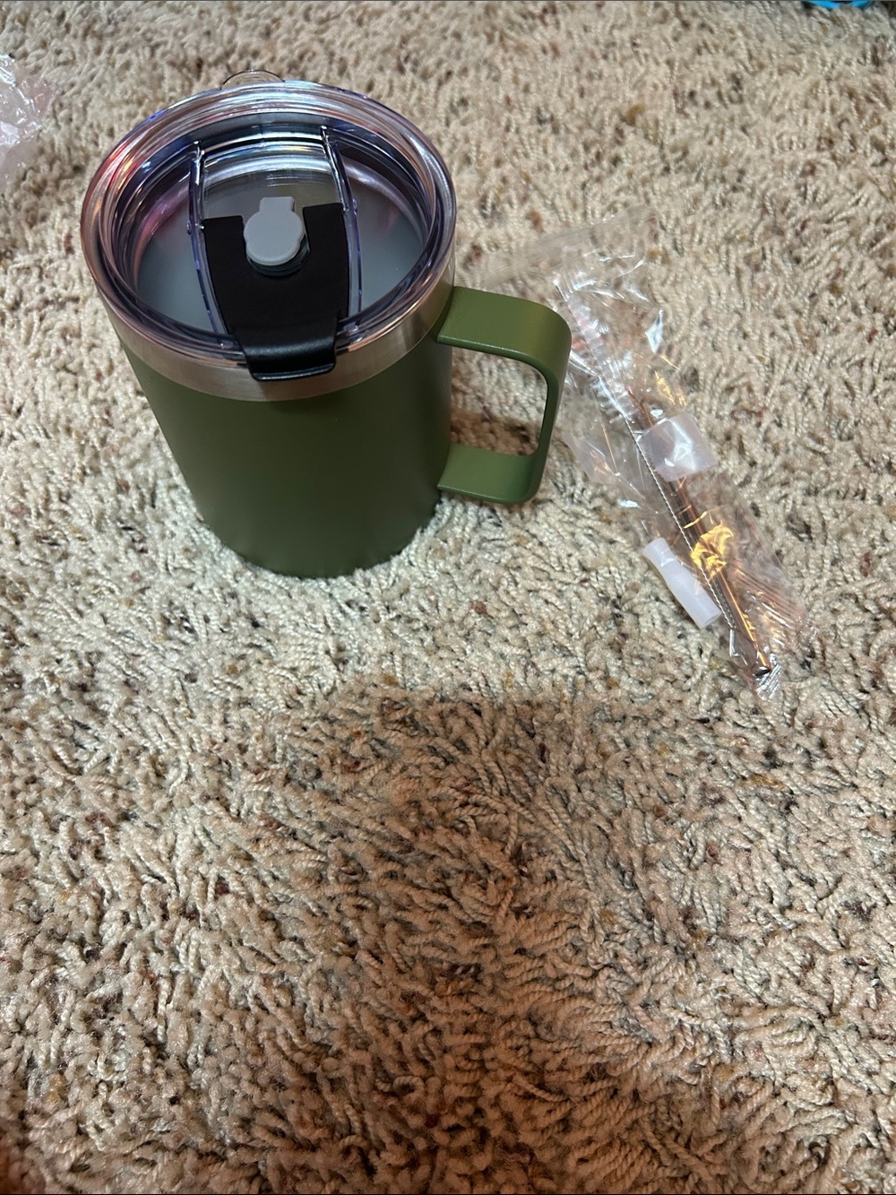 Olive Green Insulated Travel Mug with Handle. Never used!